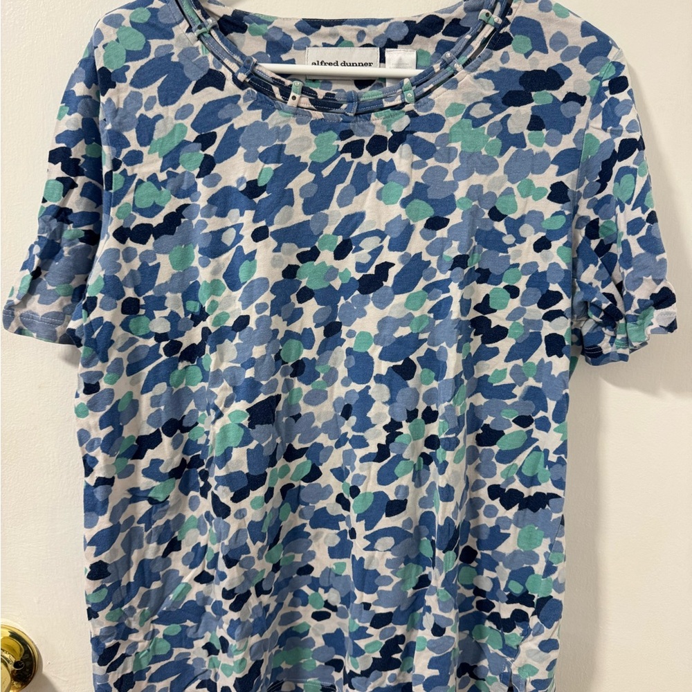 Alfred Dunner Oceanside Blue Turquoise Blouse Small Summer Lightweight Top